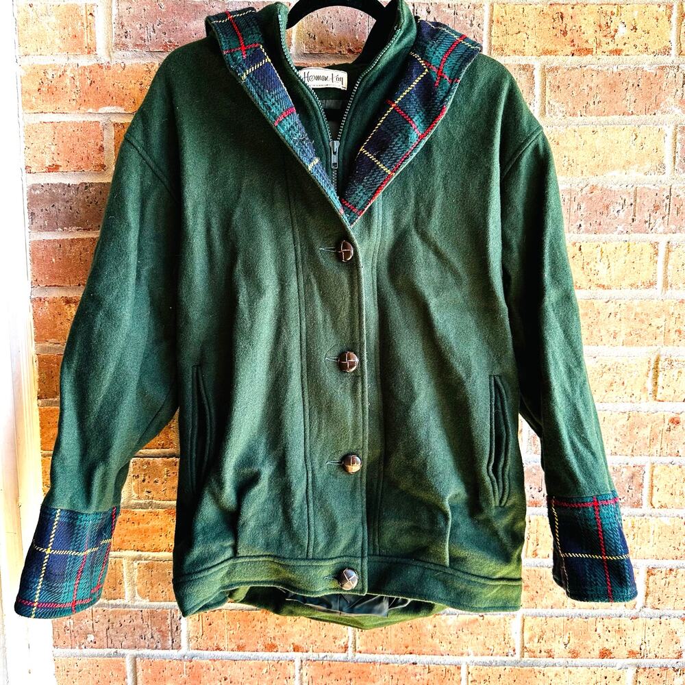 Herman Kay Dark Green Hooded Zip and Button Up Jacket - Picture 1 of 6